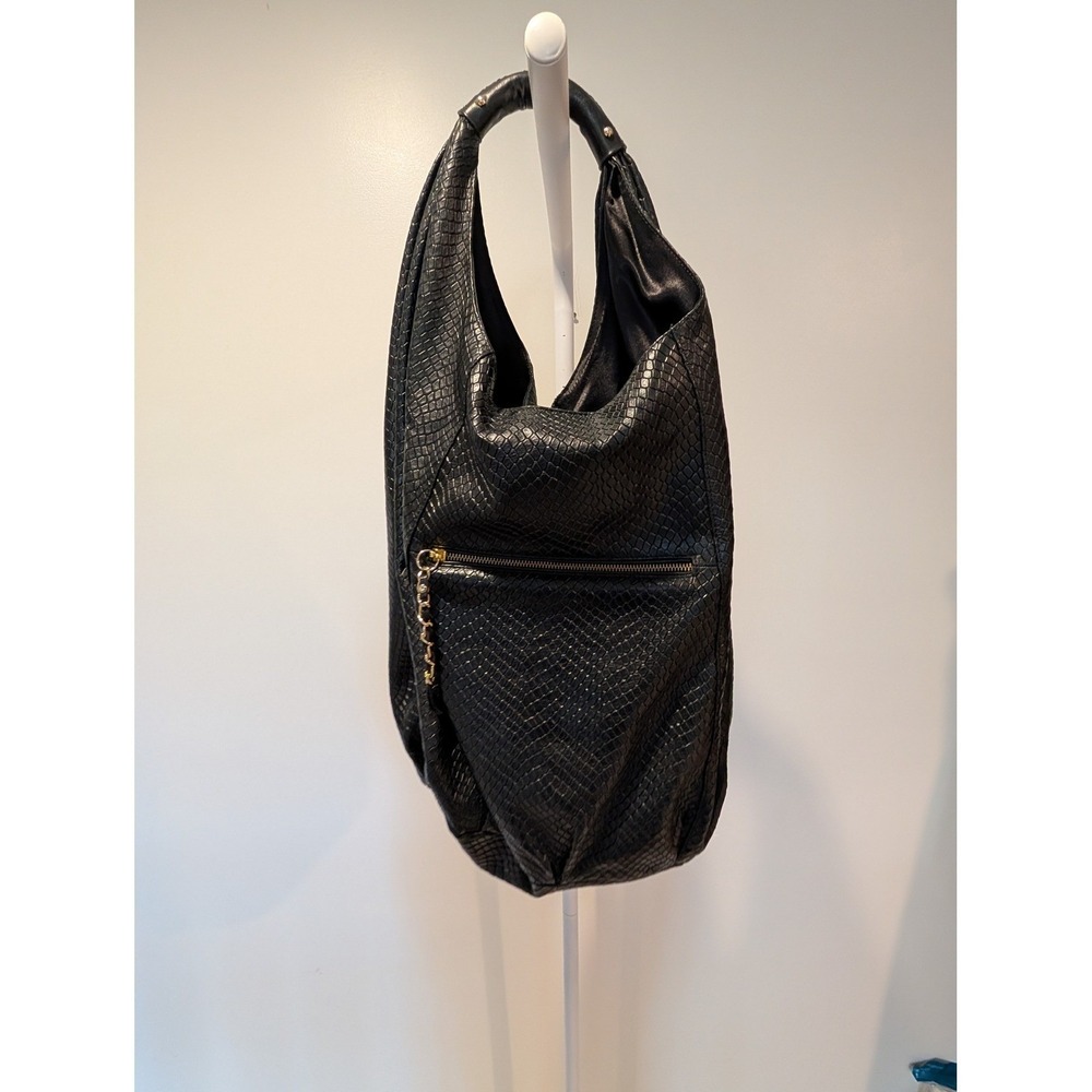 Sabina Black LEATHER Snakeskin Embossed Texture Hobo Bag Slouchy Shoulder Bag
